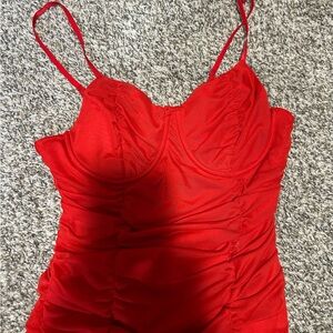 Red Ruched Swimsuit